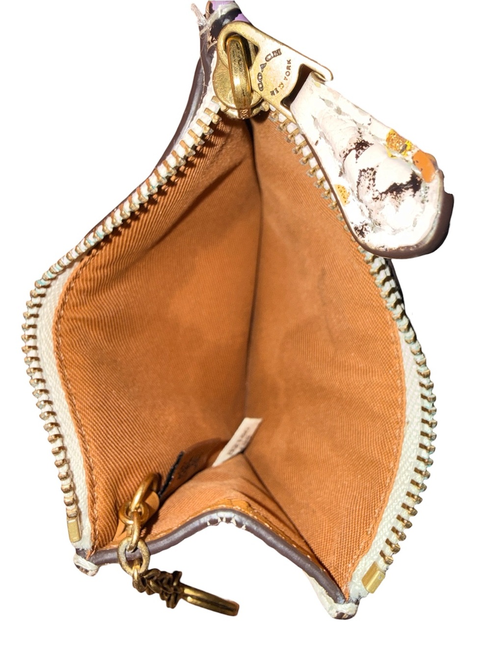 Coach White Floral Leather Card Case with Gold Key Ring - Picture 7 of 7